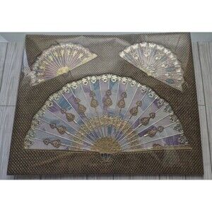 Traditional Asian Hand Fans Framed Wall Art Decoration Set of 3